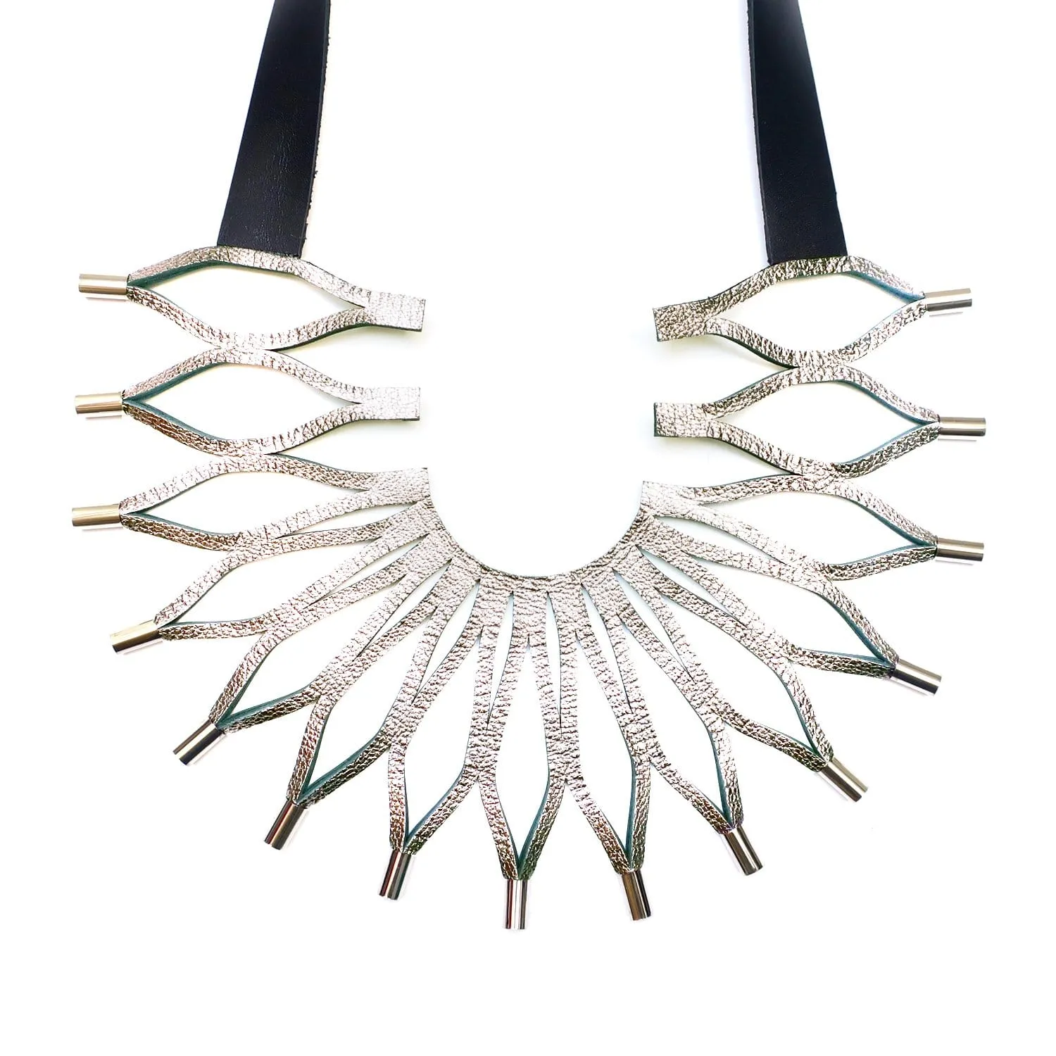 Sunflower black statement leather necklace