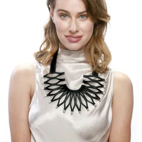 Sunflower black statement leather necklace