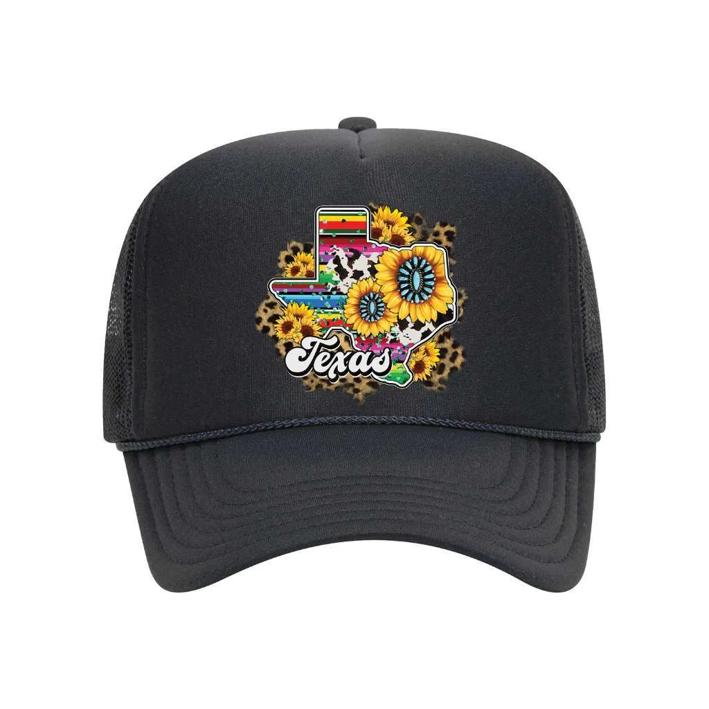 Texas Map Sunflower Foam Trucker Hat