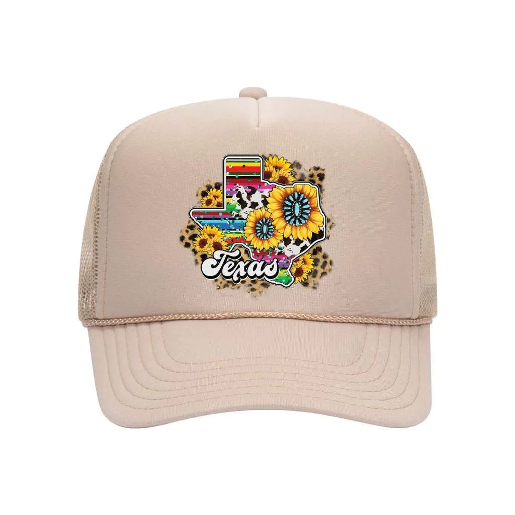 Texas Map Sunflower Foam Trucker Hat