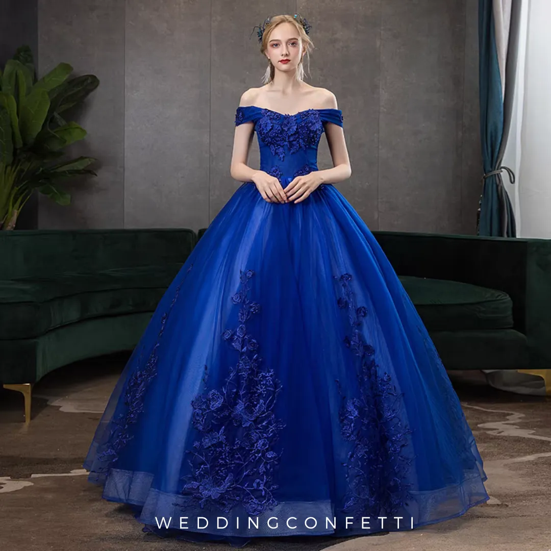 The Madilyn Royal Blue Off Shoulder Gown