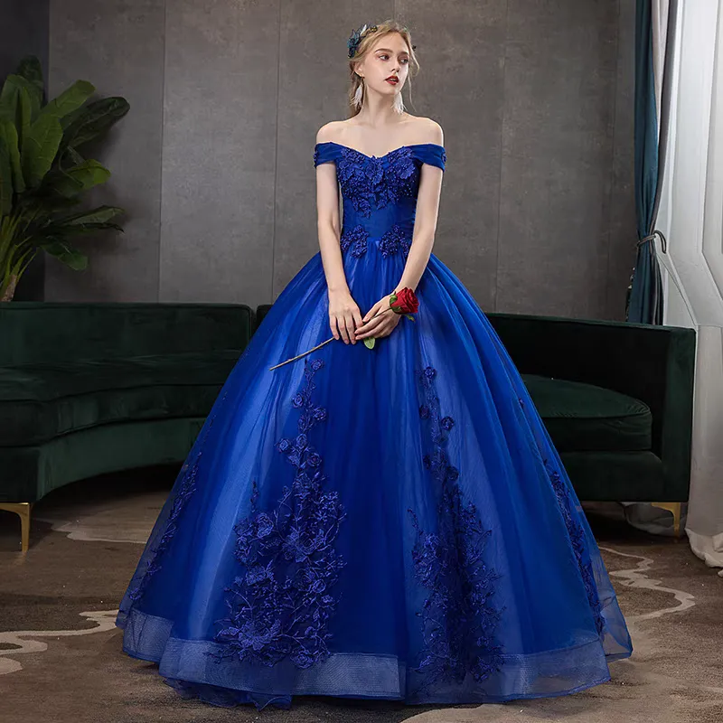 The Madilyn Royal Blue Off Shoulder Gown