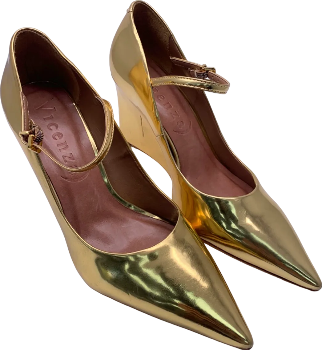 Vicenza Gold Metallic Pointed Toe Wedges UK 4