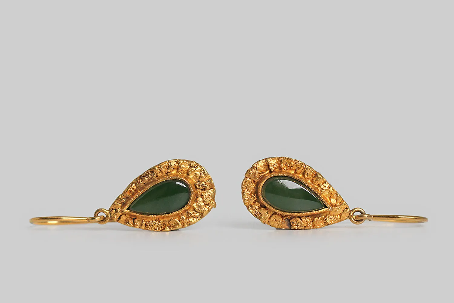 Vintage Nephrite Jade & Natural Gold Nugget Earrings in 10k Gold