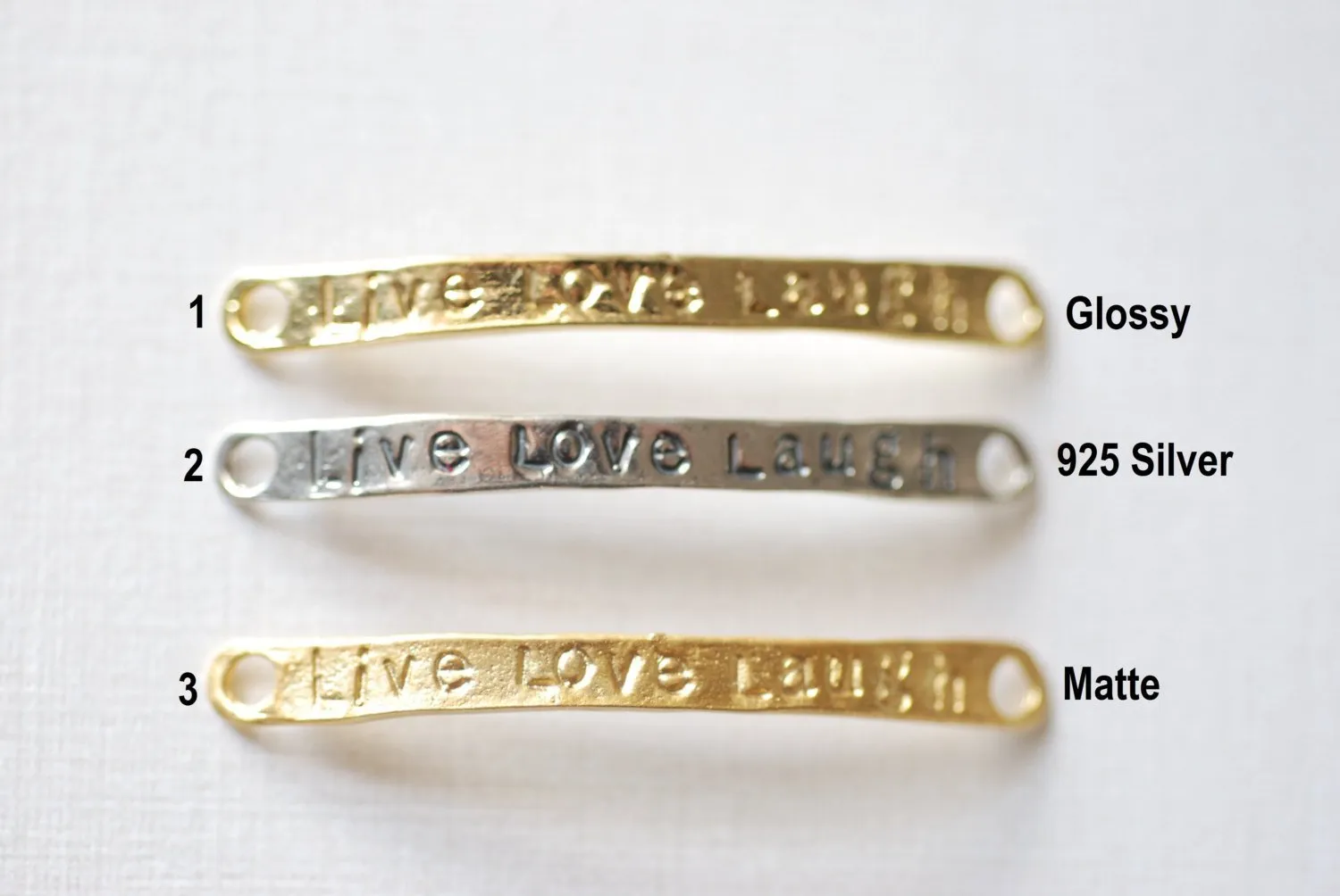 Wholesale Sterling Silver Live love Laugh, 925 sterling silver bar "live love laugh" gold bar connector, vermeil curve connector