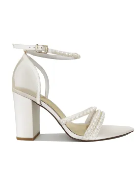 WILLOW - IVORY SATIN BRIDAL SANDALS WITH POINTED TOE AND PEARL STRAPS