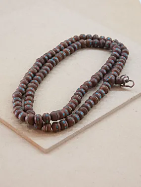 Wood Mala bead with Turquoise and Coral inlay