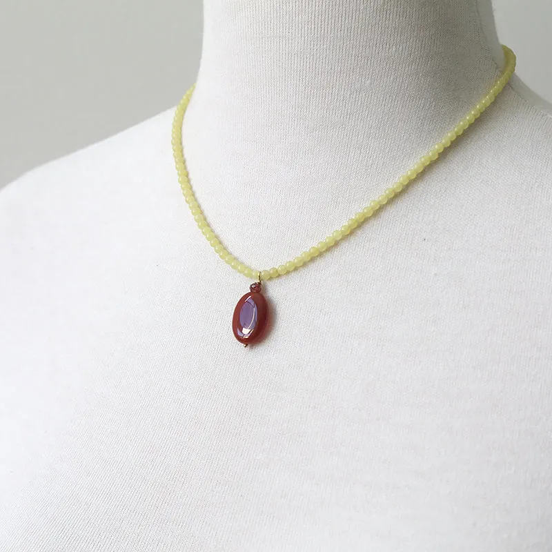 Yellow Jade and Carnelian Necklace